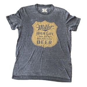 Miller High Life Shirt Sz S Grey Logo Gold Shimmer Shortsleeve Beer Womens